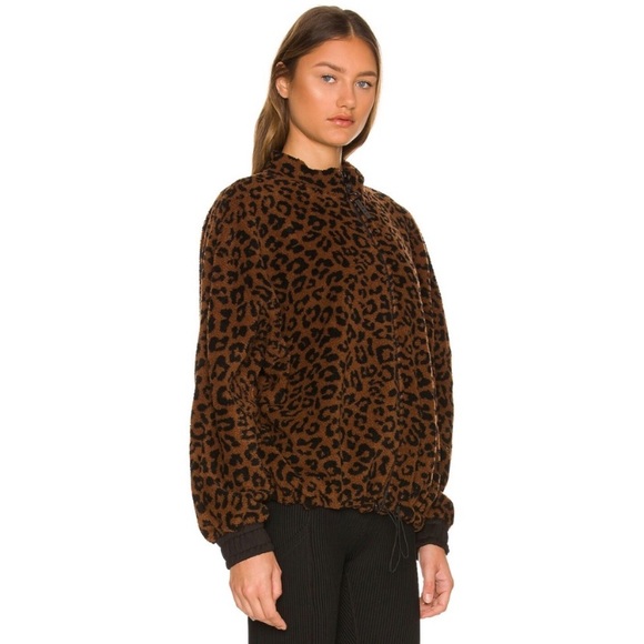 NWT KORAL MONTANA SHERPA FAUX FUR BOMBER JACKET CHEETAH BLACK AND BROWN - Picture 2 of 15